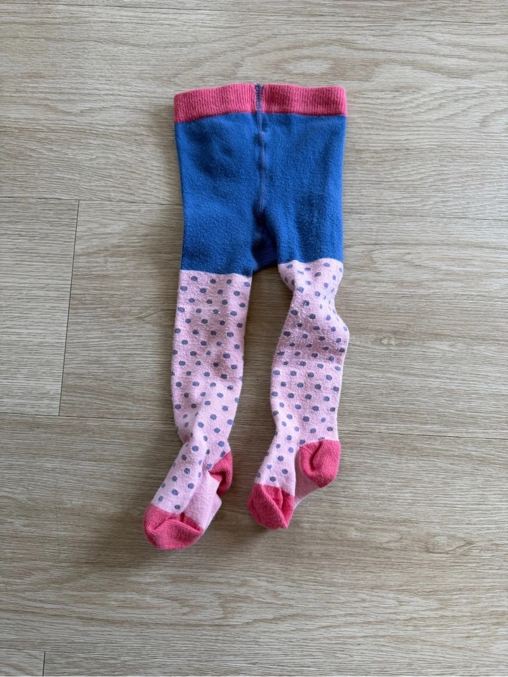 Baby Boden Girl Footed Tights 0-6 Months Blue/Pink Polka Dot Cotton 1 Pair